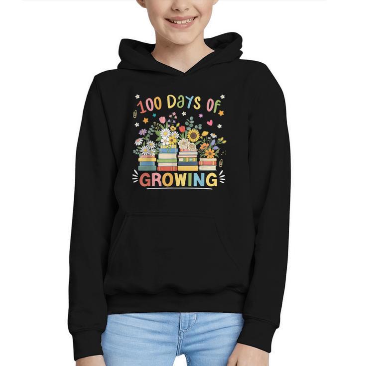 100th Day Of School Teacher Floral Books 100 Days Of Growing Graphic Youth Hoodie