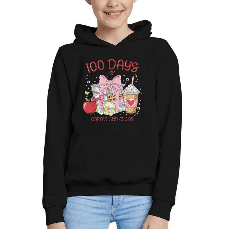 100th Day Of School Teachers 100 Days Of Coffee Chaos Books Graphic Youth Hoodie
