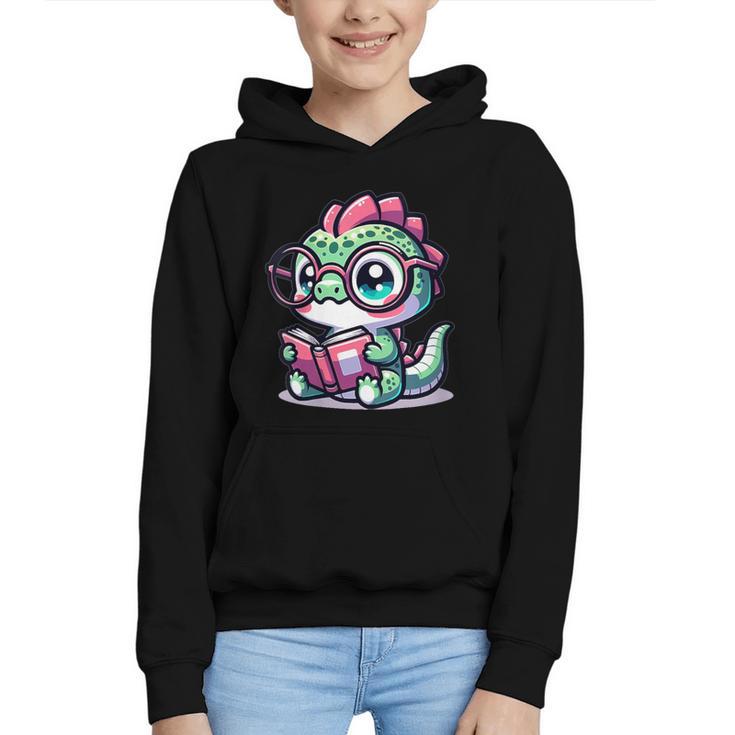 Adorable Book Lover Basilisk With Reading Glasses Cute Graphic Youth Hoodie