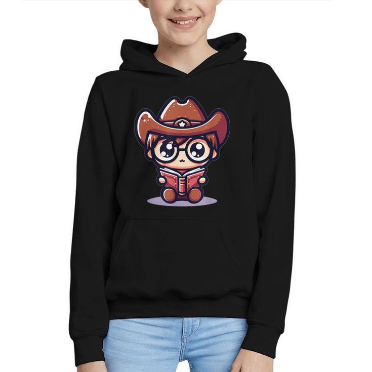 Adorable Book Lover Cowboy With Reading Glasses Cute Graphic Youth Hoodie