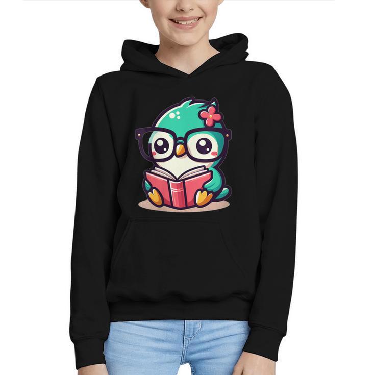 Adorable Book Lover Humming Bird With Reading Glasses Cute Graphic Youth Hoodie