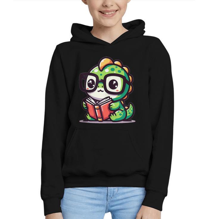 Adorable Book Lover Iguana With Reading Glasses Cute Graphic Youth Hoodie