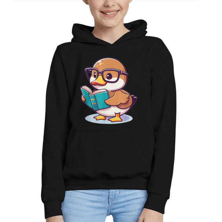 Adorable Book Lover Mallard Duck With Reading Glasses Cute Graphic Youth Hoodie Adorable Book Lover Mallard Duck With Reading Glasses Cute Graphic Youth Hoodie