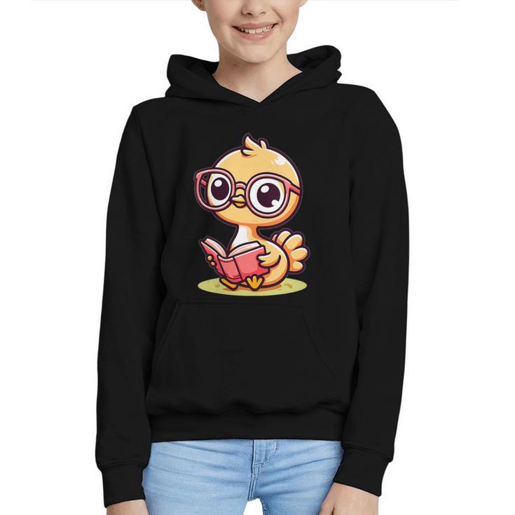Adorable Book Lover Ostrich With Reading Glasses Cute Graphic Youth Hoodie