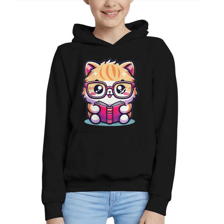 Adorable Book Lover Persian Cat With Reading Glasses Cute Graphic Youth Hoodie