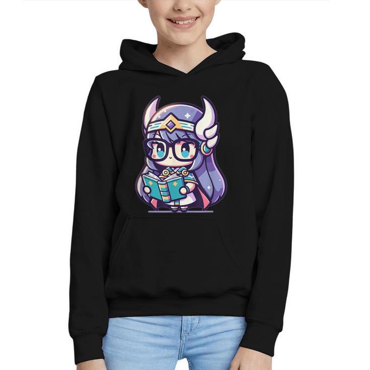 Adorable Book Lover Valkyrie With Reading Glasses Cute Graphic Youth Hoodie