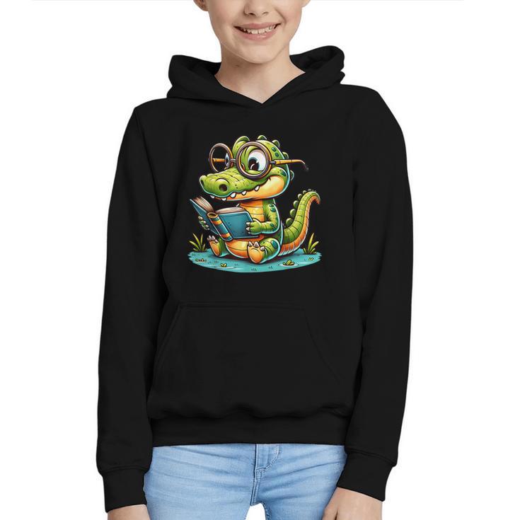 Alligator Reading a Book Animal Graphic Youth Hoodie