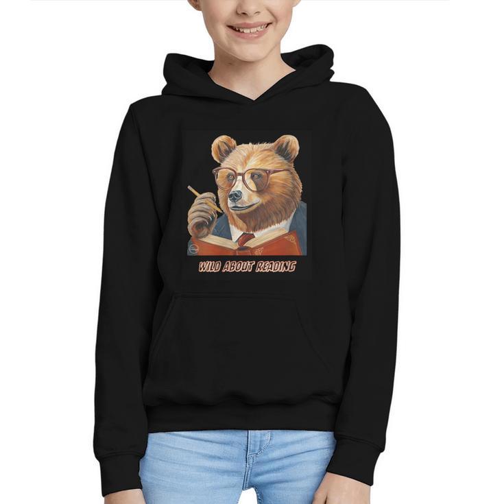 Bear Reading Book Glasses Library Zoo Teacher School Animal Graphic Youth Hoodie