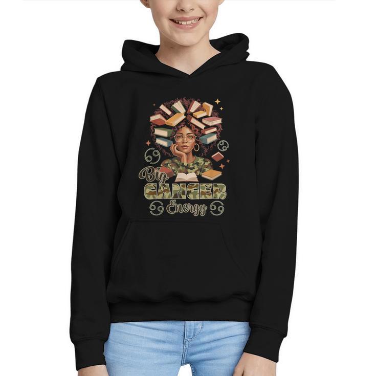 Big Cancer Energy Woman Camo Zodiac Book Teacher Graphic Youth Hoodie