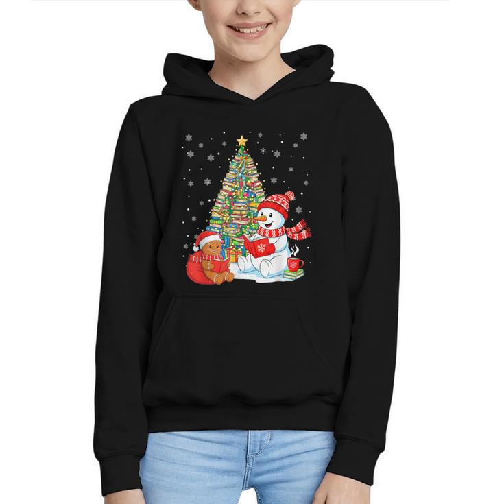Book Christmas Tree Bookworm Gingerbread Man Snowman Reading Graphic Youth Hoodie