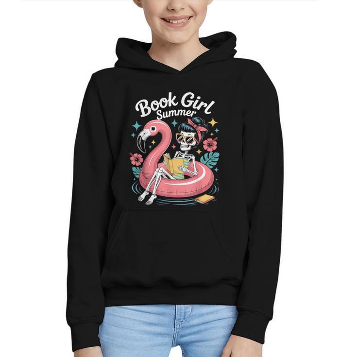 Book Girl Summer Skeleton Reading Books Lovers Beach Graphic Youth Hoodie