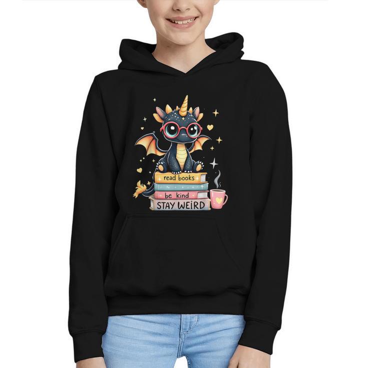Book Lover Chibi Dragon With Big Red Glasses Bookworm Graphic Youth Hoodie