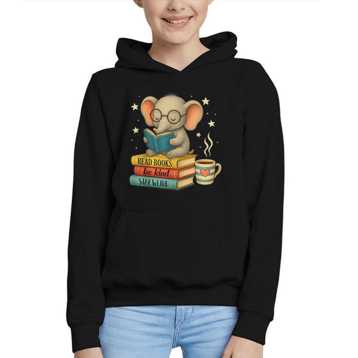 Book Lover Elephant Reading Books Library Read Books Be Kind Graphic Youth Hoodie