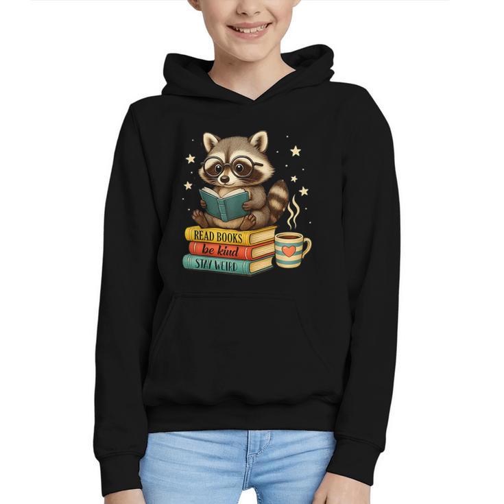 Book Lover Racoon Reading Bookish Library Read Books Be Kind Graphic Youth Hoodie