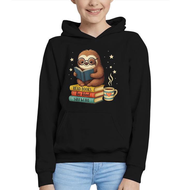 Book Lover Sloth Reading Bookish Library Read Books Be Kind Graphic Youth Hoodie