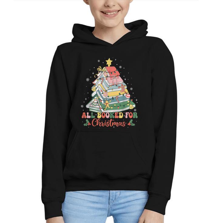 All Booked For Christmas Book Lovers Xmas Tree Lights Graphic Youth Hoodie