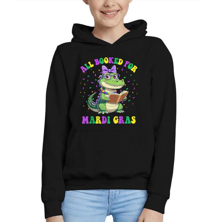 All Booked For Mardi Gras Crocodile Reading Book Teacher Graphic Youth Hoodie