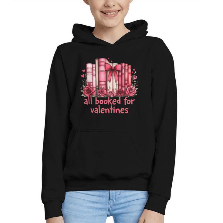 All Booked For Valentines Coquette Bow Book Lover Bookworm Graphic Youth Hoodie