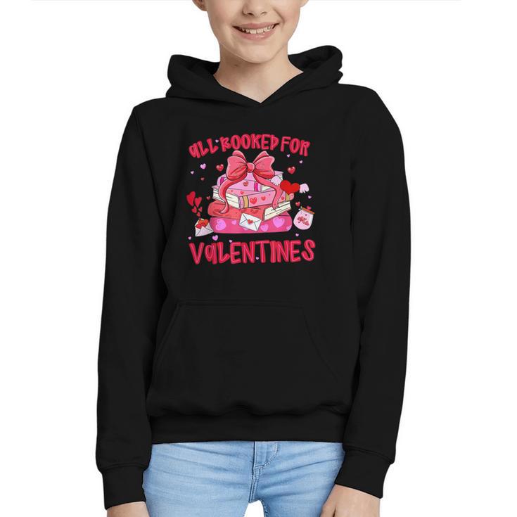 All Booked For Valentines Coquette Bow Book Valentine Day Graphic Youth Hoodie