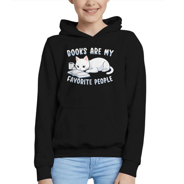 Books Are My Favorite People Cat With Coffee Mug Book Lovers Graphic Youth Hoodie