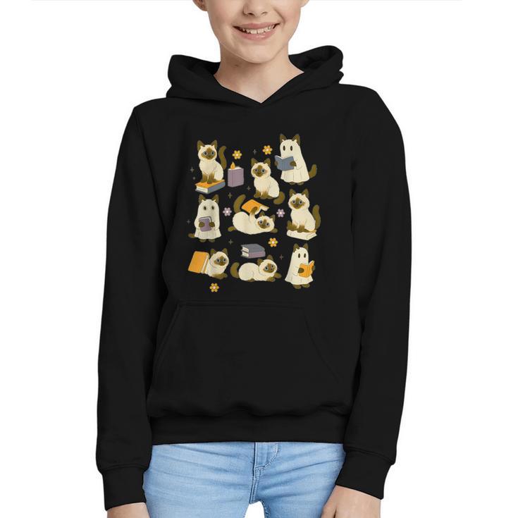 Books Lover Bookish Ghost Himalayan Cat Reading Halloween Graphic Youth Hoodie