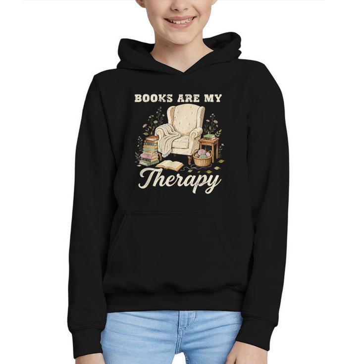Books Are My Therapy Cozy Reading Chair Artwork Graphic Youth Hoodie