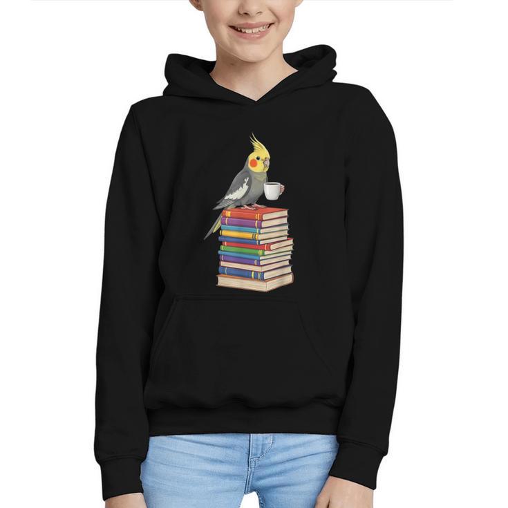 Bookworm Cockatiel Bird Reading Books Drinking Coffee Lover Graphic Youth Hoodie