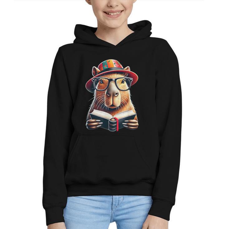 Capybara Bookworm Rodent Reading a Book Graphic Youth Hoodie