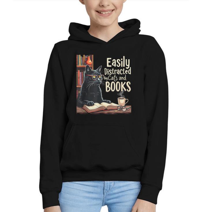 Cats And Books Book & Cat Lover Easily Distracted By Graphic Youth Hoodie