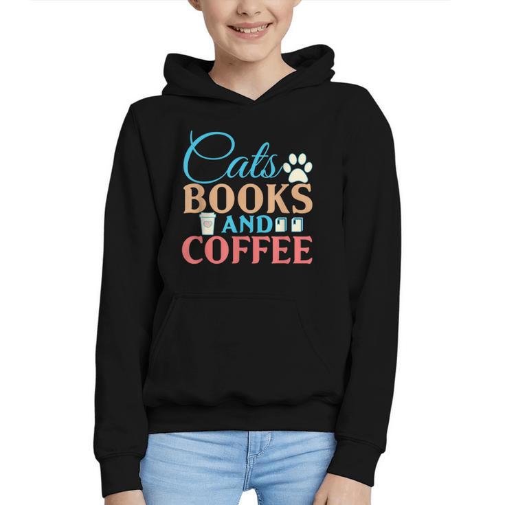 Cats Books And Coffee Graphic Youth Hoodie