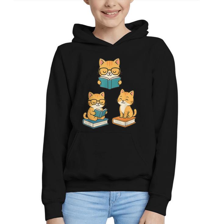 Cats Reading Book Lover Reading Bookworm Reader Graphic Youth Hoodie