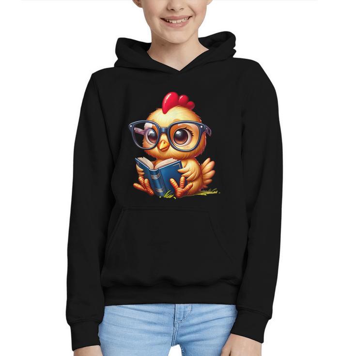 Chicken Reading a Book Farm Animal Chick Graphic Youth Hoodie