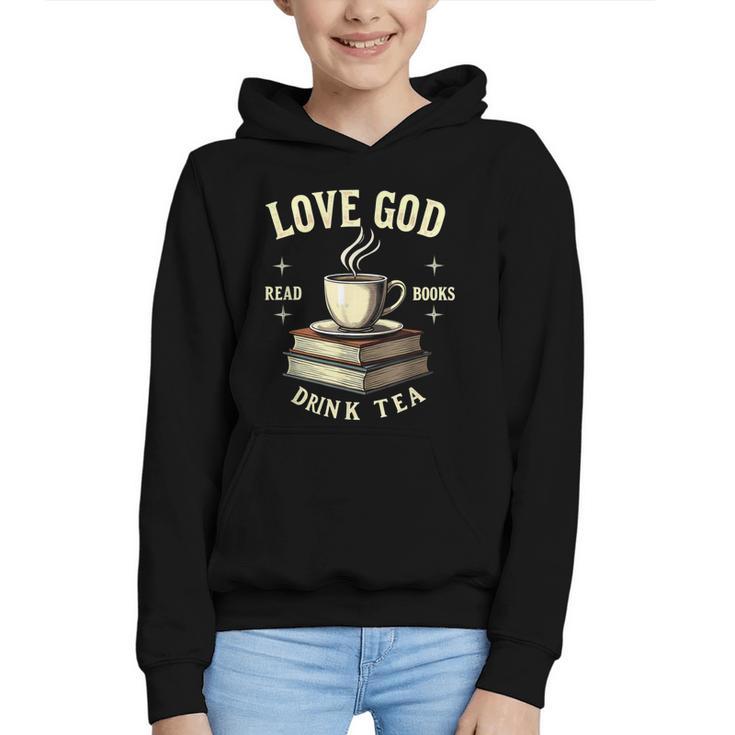 Christian Bookworm Love God Read Books Drink Tea Graphic Youth Hoodie