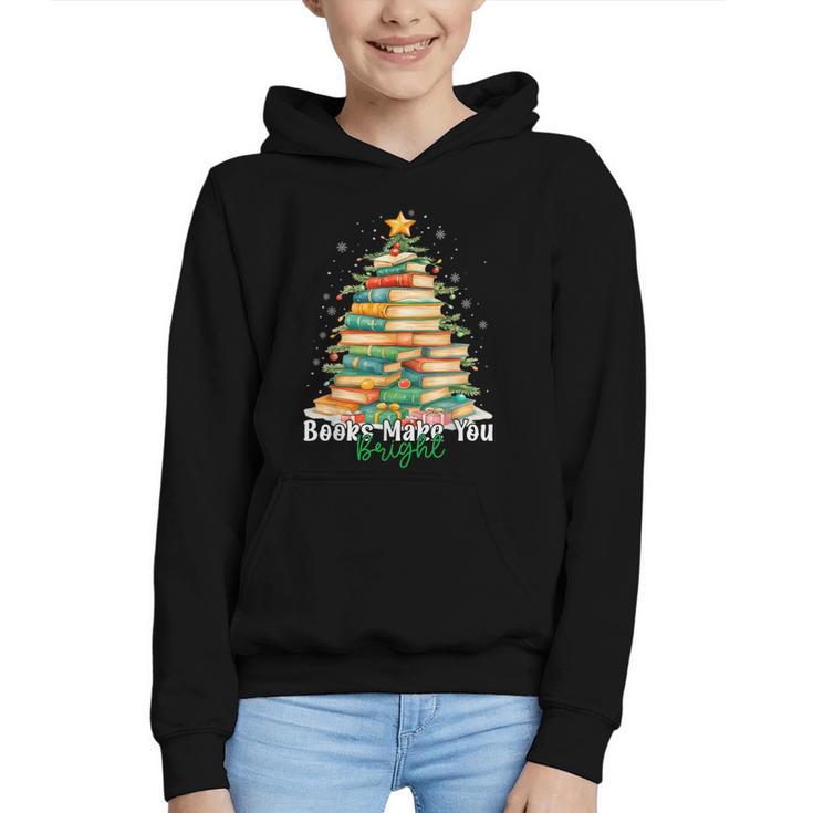 Christmas Books Make You Bright Librarian Teacher Book Lover Graphic Youth Hoodie