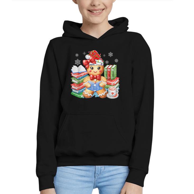 Christmas Gingerbread Man Reading Book Snowflake Teacher Graphic Youth Hoodie