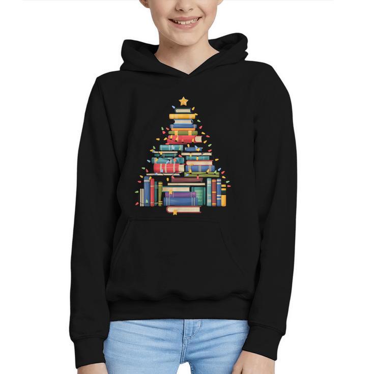 Christmas Tree Made Of Books Librarian Reader Holiday Graphic Youth Hoodie