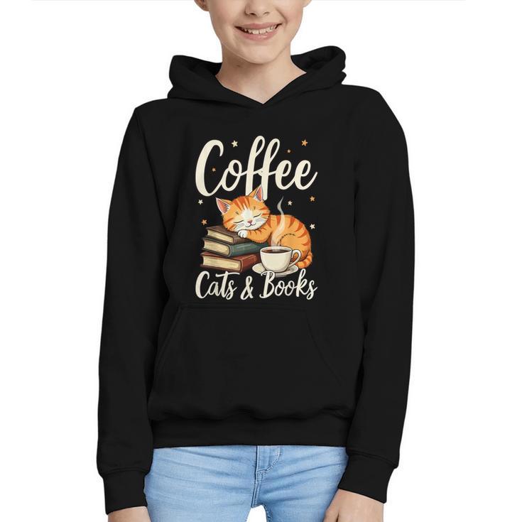 Coffee Cats And Books Lover For Women & Men Coffee Graphic Youth Hoodie
