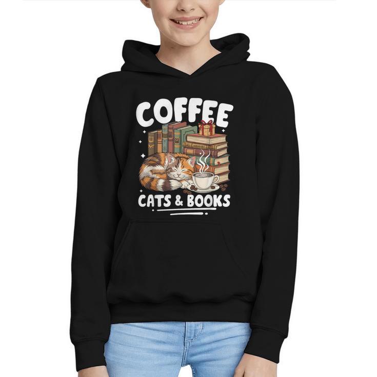 Coffee Cats And Books Cats And Reading Lovers Graphic Youth Hoodie