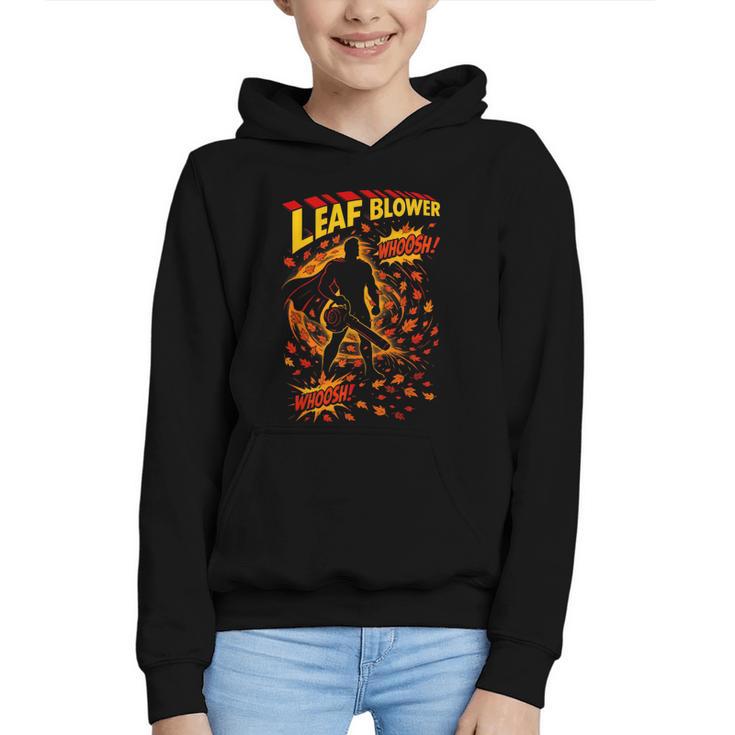 Comic Book Superhero Fall Season Leaf Blower Graphic Youth Hoodie
