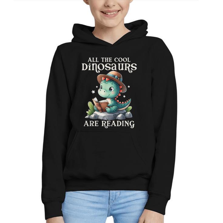 All The Cool Dinosaurs Are Reading Book Reader T-Rex Kawaii Graphic Youth Hoodie