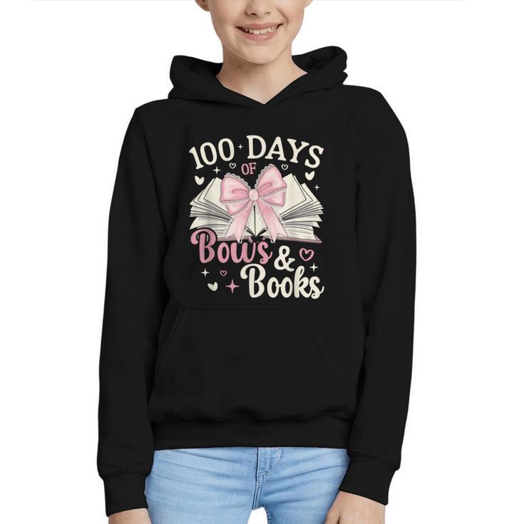 Coquette 100 Days Of Bows Books Reading 100th Day Of School Graphic Youth Hoodie