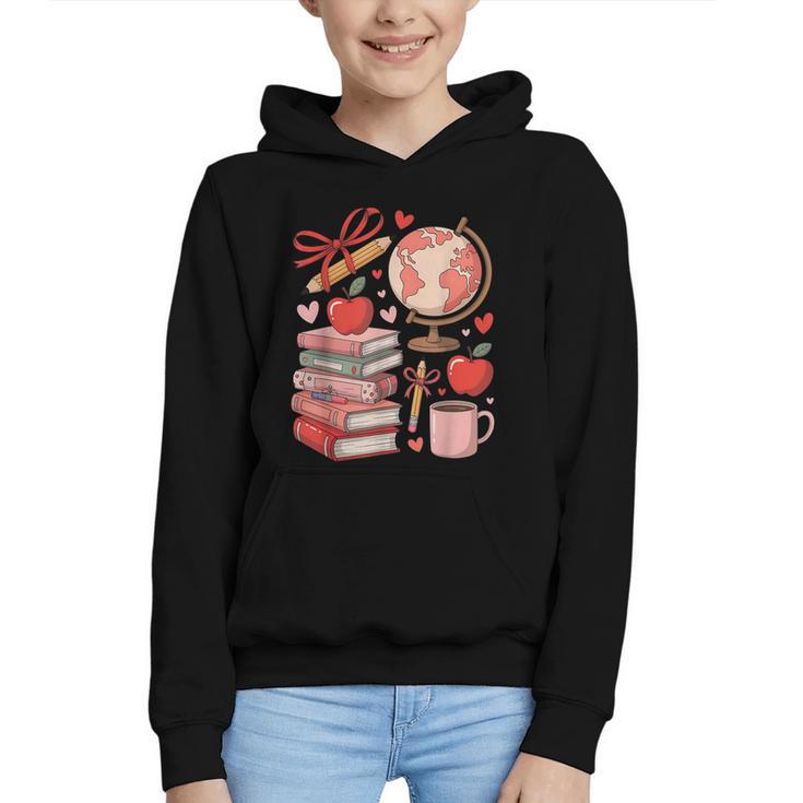 Coquette Teacher School Supplies Bows Books Globe Apple Cute Graphic Youth Hoodie