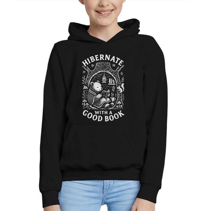 Cozy Bear Reading Hibernate With a Book Graphic Youth Hoodie