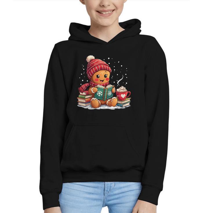 Cozy Gingerbread Christmas Reading Book Xmas Snowflakes Fall Graphic Youth Hoodie