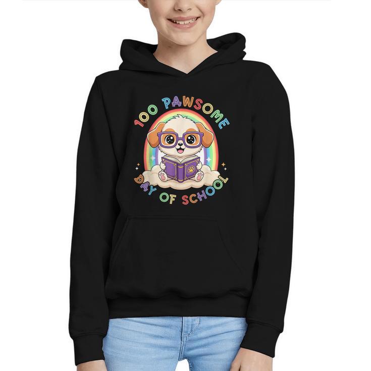 Cute 100th Day Of School 100 Days Dog Reading Book Rainbow Graphic Youth Hoodie