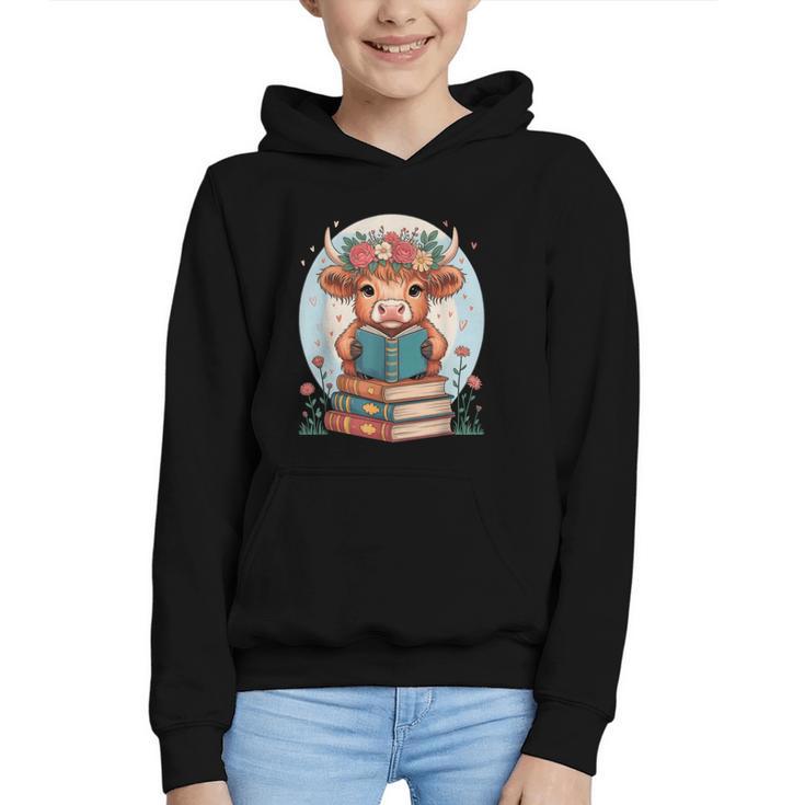 Cute Baby Highland Cow Reading Book Bookworm For Men Women Graphic Youth Hoodie