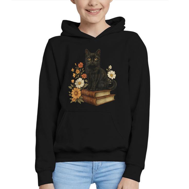 Cute Cat Book Flowers Graphic Youth Hoodie