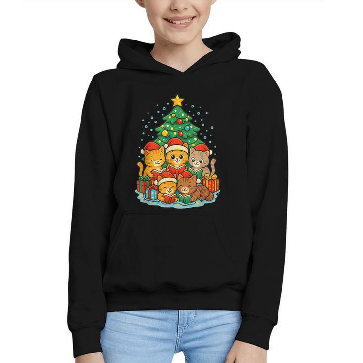 Cute Cats Reading Books Christmas Tree Graphic Youth Hoodie