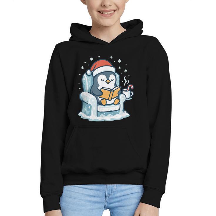 Cute Christmas Penguin Reading Book Cozy Winter Holiday Art Graphic Youth Hoodie