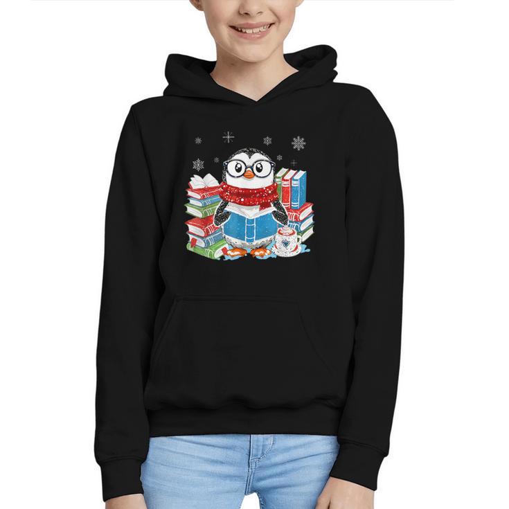 Cute Christmas A Penguin Reading Book Snowflake Hot Teacher Graphic Youth Hoodie